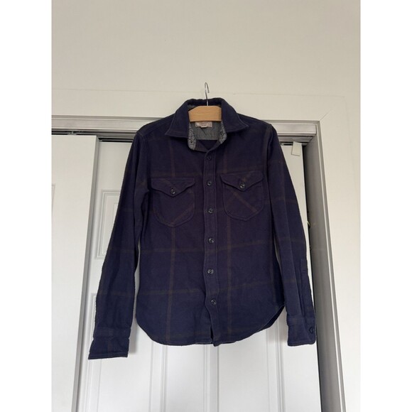 Wallace & Barnes Mens XS Blue Plaid Heavyweight Flannel Button Up Chore Shirt - Picture 1 of 7